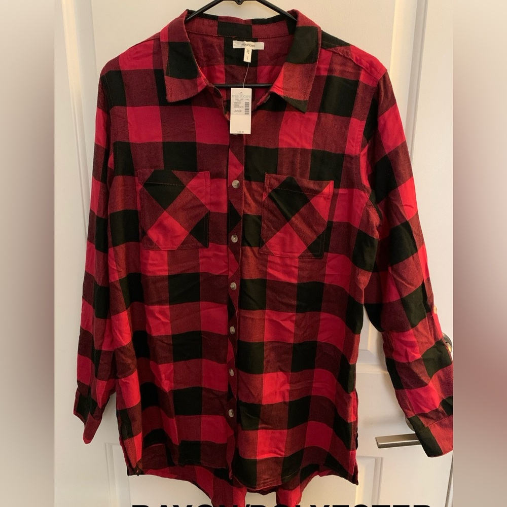 Red and Black Buffalo Plaid Casual Button Down Shirt